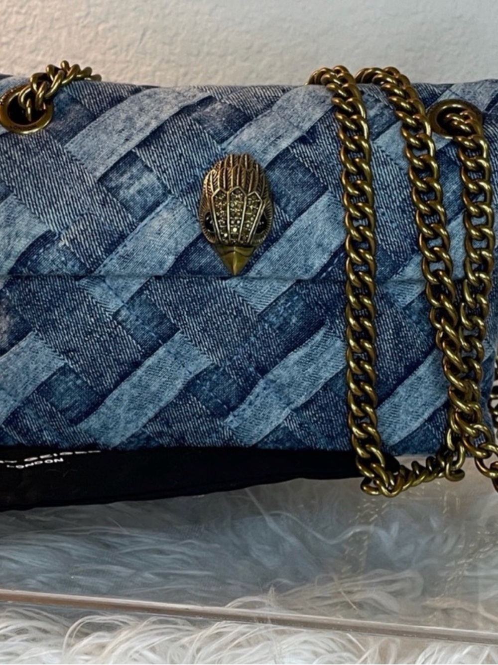Kurt Geiger Denim Quilted Crossbody Bag with Gold Chain - Picture 2 of 13
